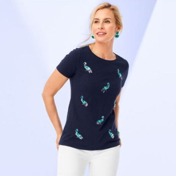 Talbots EMBELLISHED PEACOCKS CREWNECK - Small - Picture 2 of 7